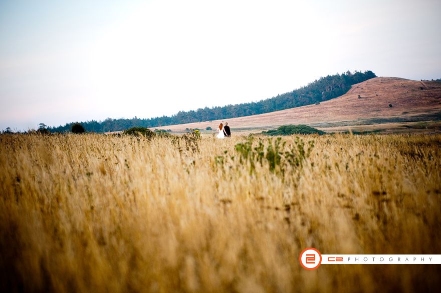 Jewell and Zachary walking in tall grass